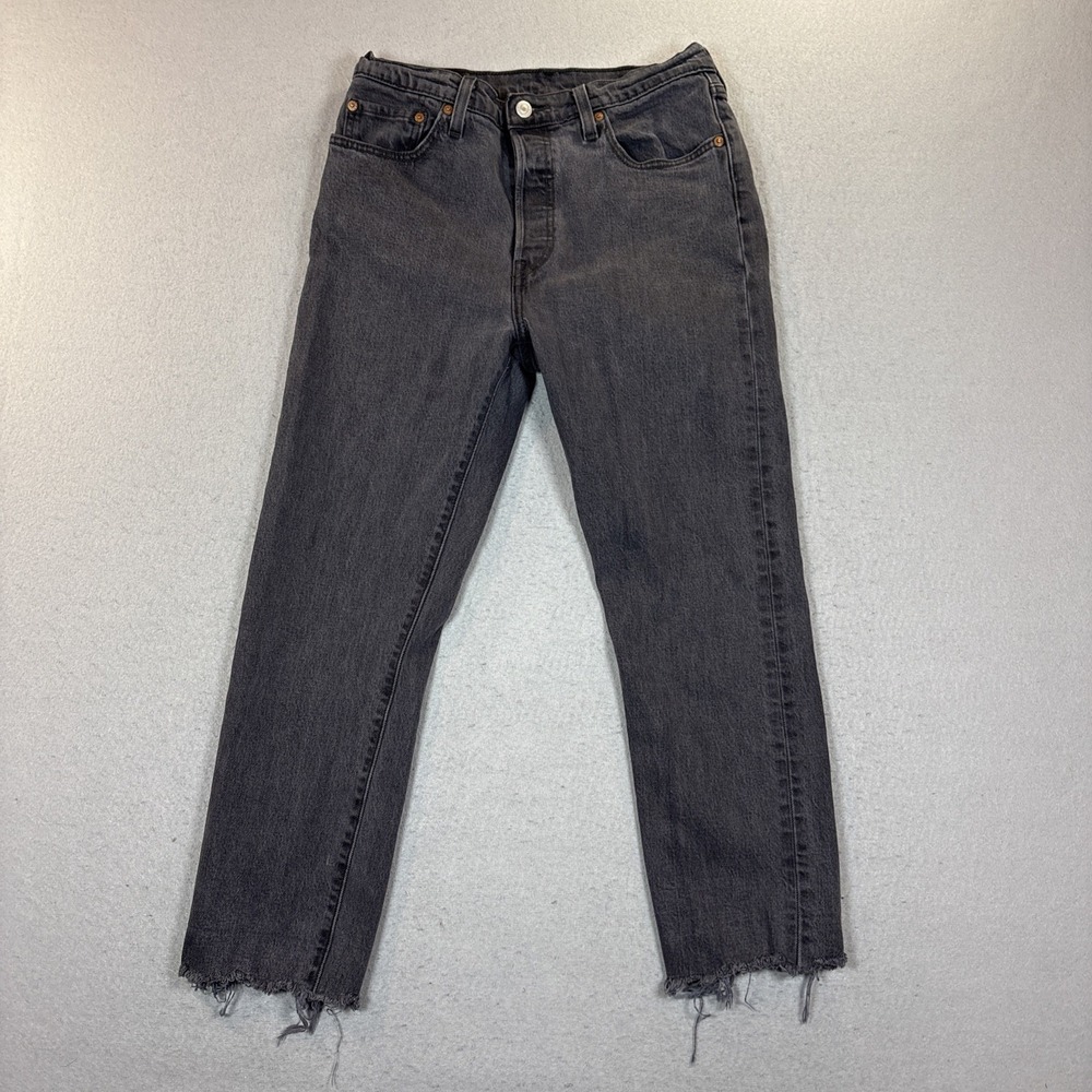 Levi's Raw Hem Black Denim Straight Leg Button-Fly Jeans 29x26